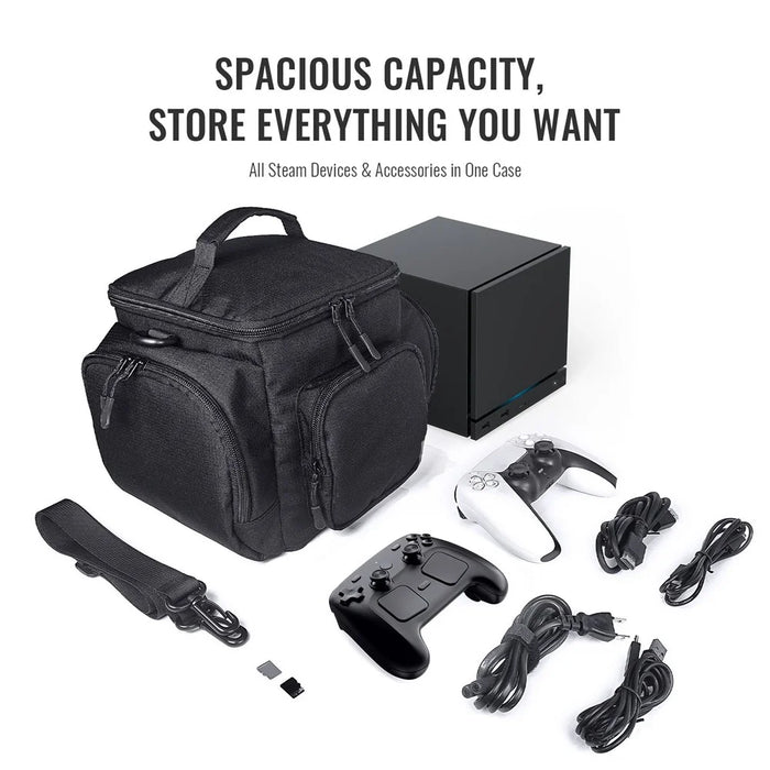 JYS SDM002 Multi-Functional Carrying Case for Steam Machine  /  Steam Deck Console Travel Storage Bag with Shoulder Strap Waterproof Protective Pouch - Black - 3