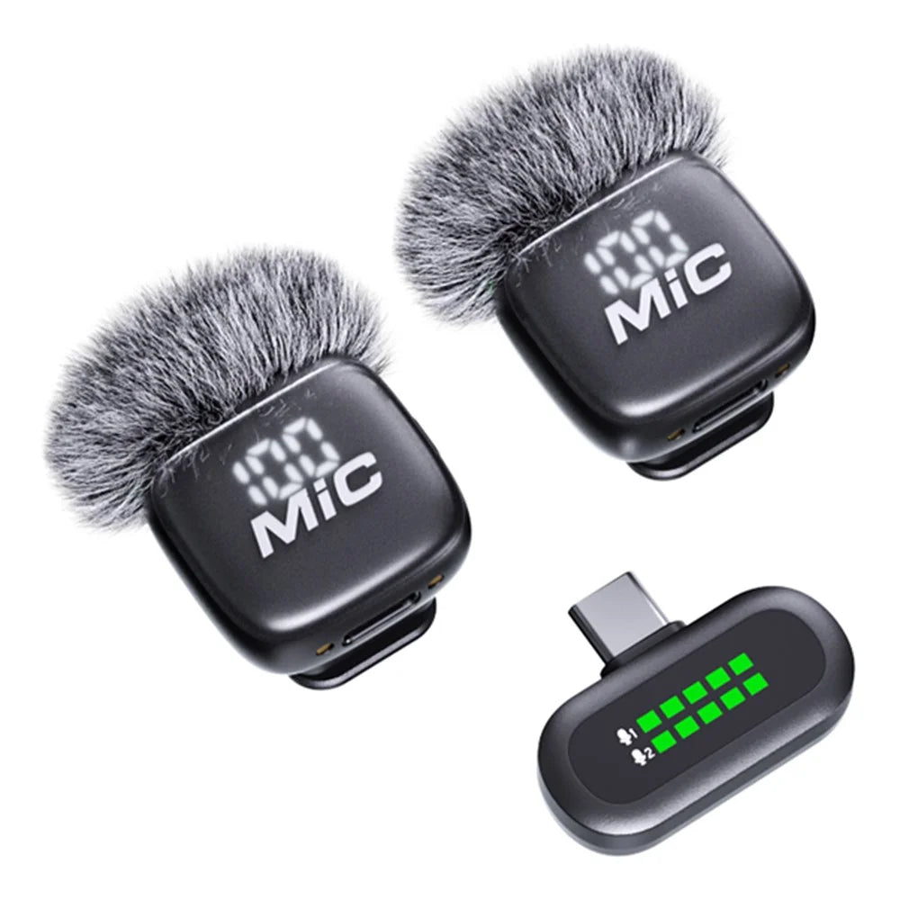 T98 Dual Wireless Lavalier Microphone Set AI Noise Reduction Digital Display Type-C Lavalier Mic (2 Microphones+1 Receiver) - 1