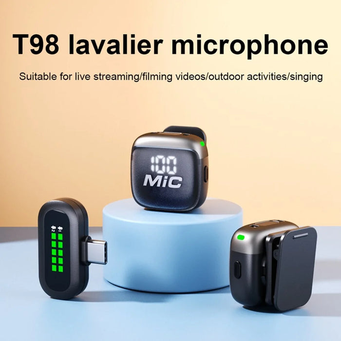 T98 Dual Wireless Lavalier Microphone Set AI Noise Reduction Digital Display Type-C Lavalier Mic (2 Microphones+1 Receiver) - 4