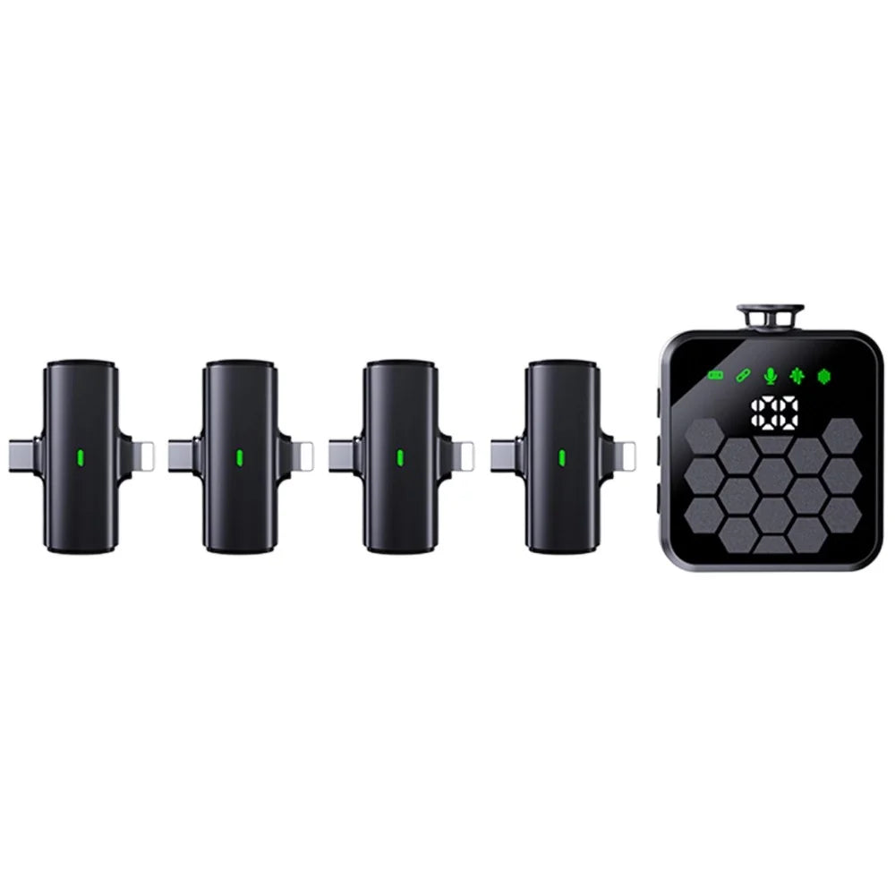 QY66 4-in-1 Wireless Lavalier Microphone System 30m Range Digital Display Lavalier Mic (4 Receivers+1 Microphone) - 1