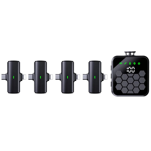 QY66 4-in-1 Wireless Lavalier Microphone System 30m Range Digital Display Lavalier Mic (4 Receivers+1 Microphone) - 1