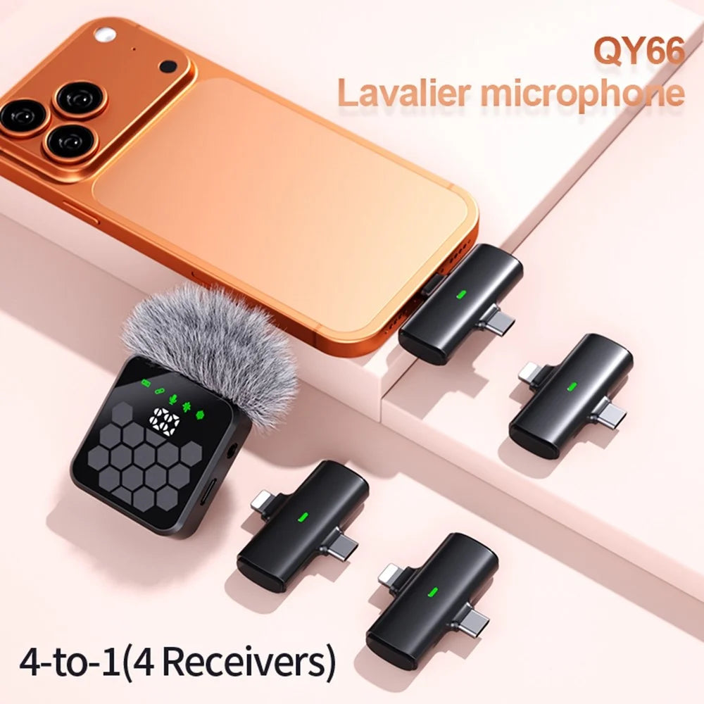 QY66 4-in-1 Wireless Lavalier Microphone System 30m Range Digital Display Lavalier Mic (4 Receivers+1 Microphone) - 2