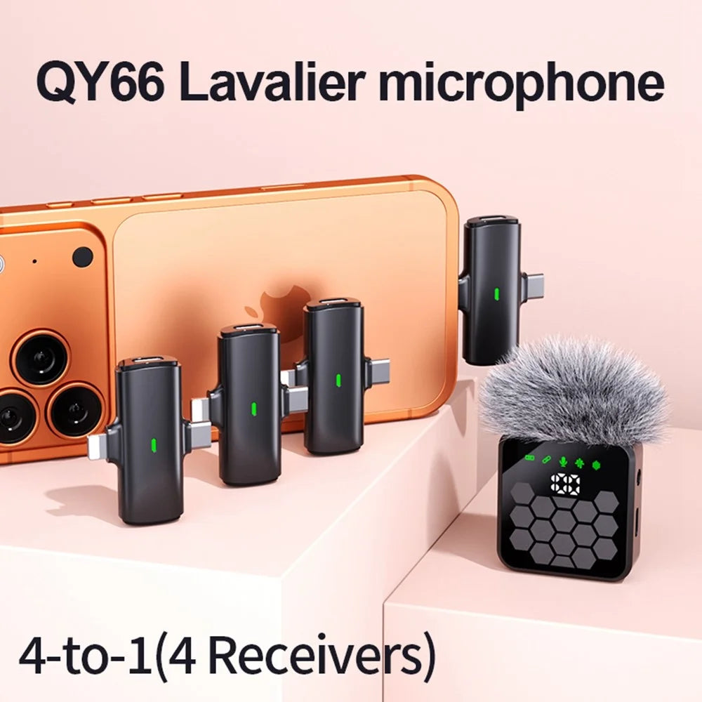 QY66 4-in-1 Wireless Lavalier Microphone System 30m Range Digital Display Lavalier Mic (4 Receivers+1 Microphone) - 3