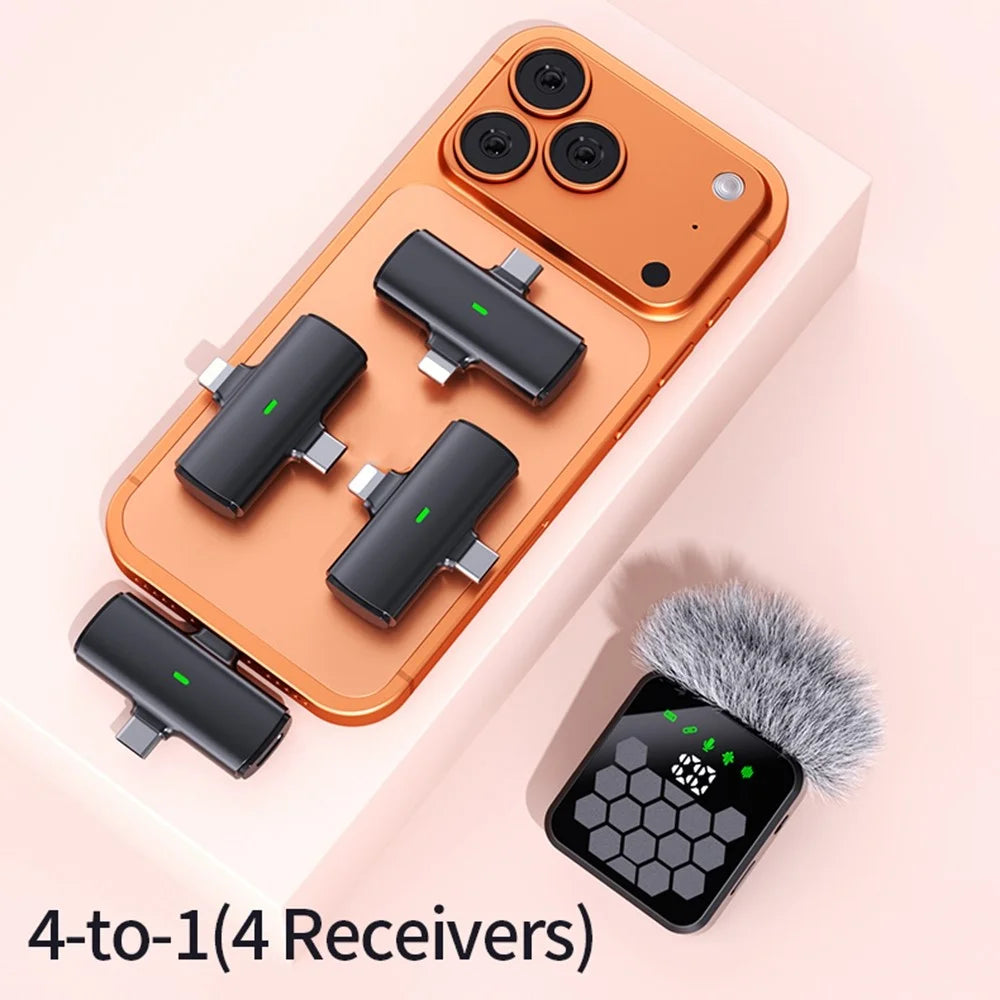 QY66 4-in-1 Wireless Lavalier Microphone System 30m Range Digital Display Lavalier Mic (4 Receivers+1 Microphone) - 4