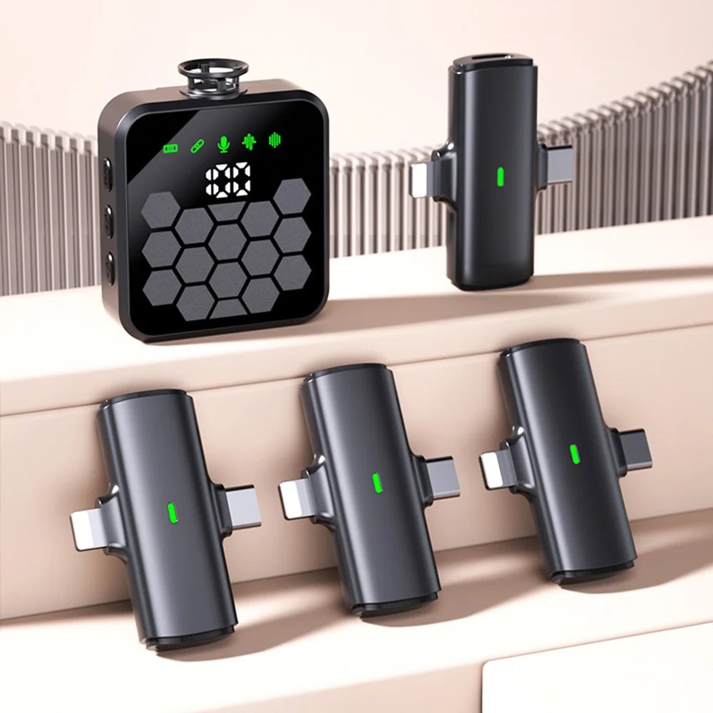 QY66 4-in-1 Wireless Lavalier Microphone System 30m Range Digital Display Lavalier Mic (4 Receivers+1 Microphone) - 5