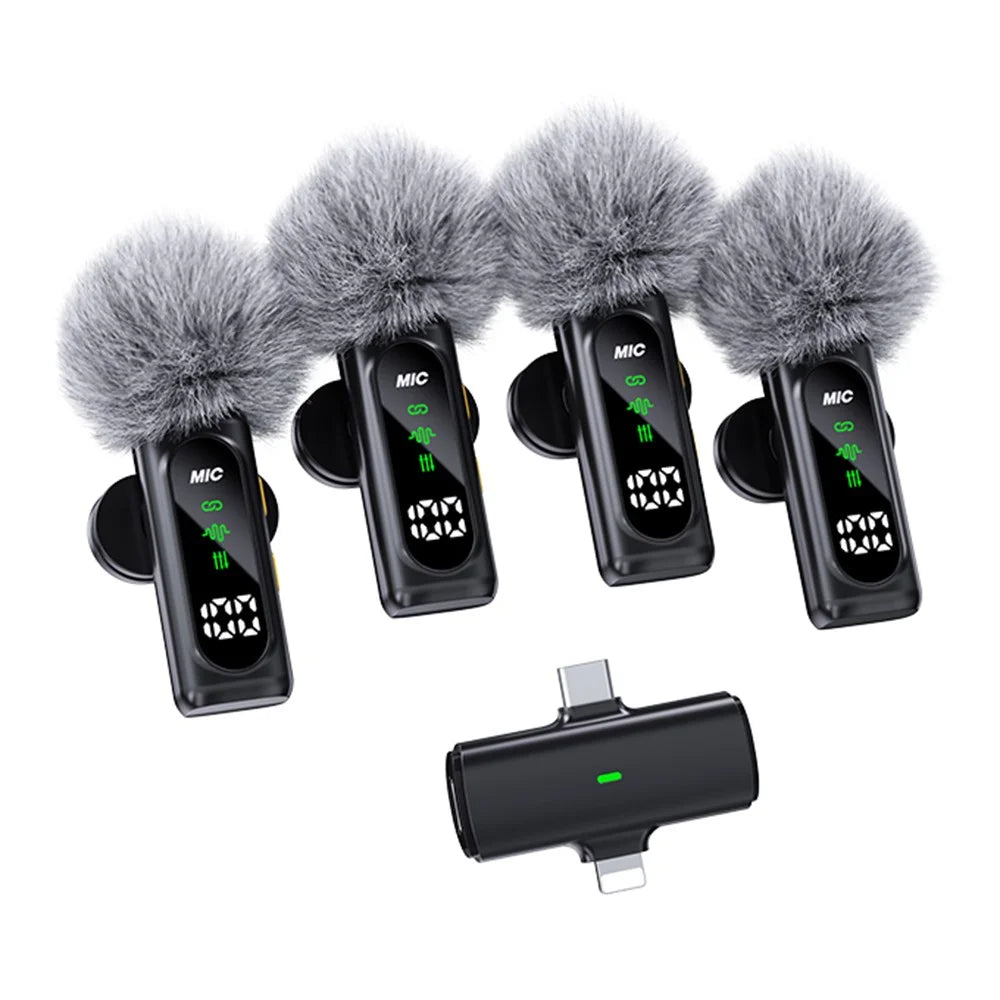 T90 4-in-1 Wireless Lavalier Microphone Kit OLED Display ANC Noise Cancelling 20m Range Lavalier Mic (4 Microphones+1 Receiver) - 1