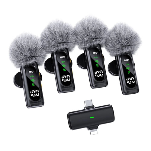 T90 4-in-1 Wireless Lavalier Microphone Kit OLED Display ANC Noise Cancelling 20m Range Lavalier Mic (4 Microphones+1 Receiver) - 1