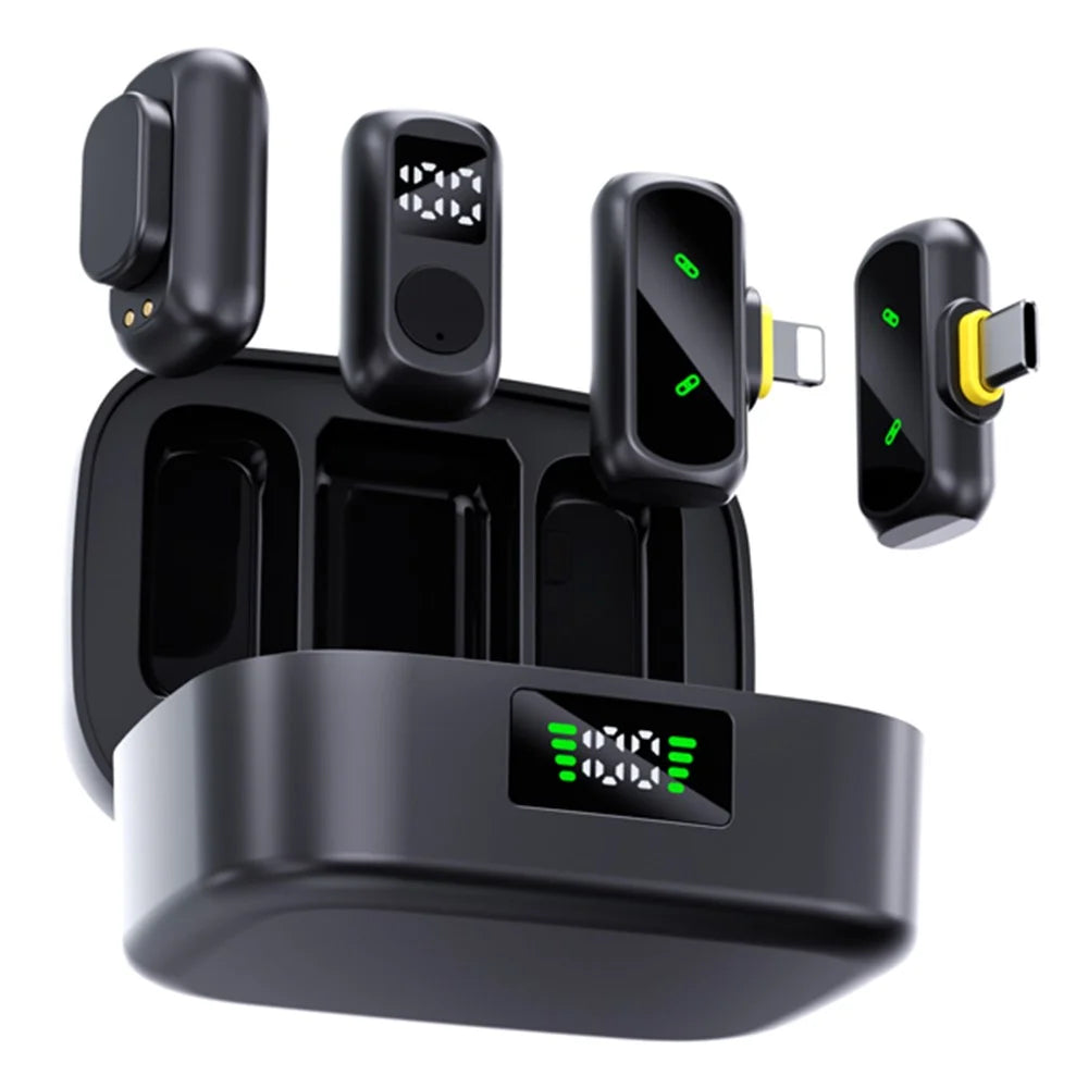 QY88 Wireless Lavalier Microphone Set with Charging Case Digital Display Magnetic Clip-on Lavalier Mic (2 Microphones+2 Receivers) - Black - 1