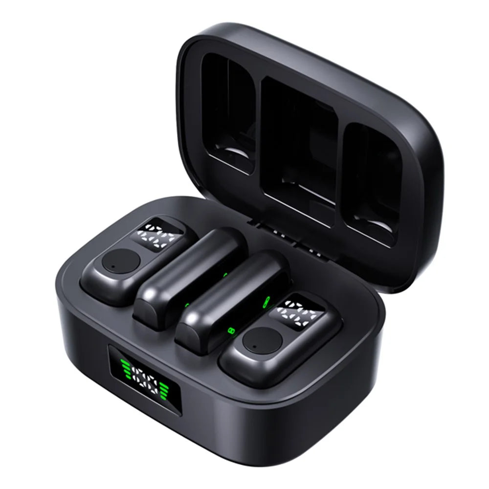 QY88 Wireless Lavalier Microphone Set with Charging Case Digital Display Magnetic Clip-on Lavalier Mic (2 Microphones+2 Receivers) - Black - 6