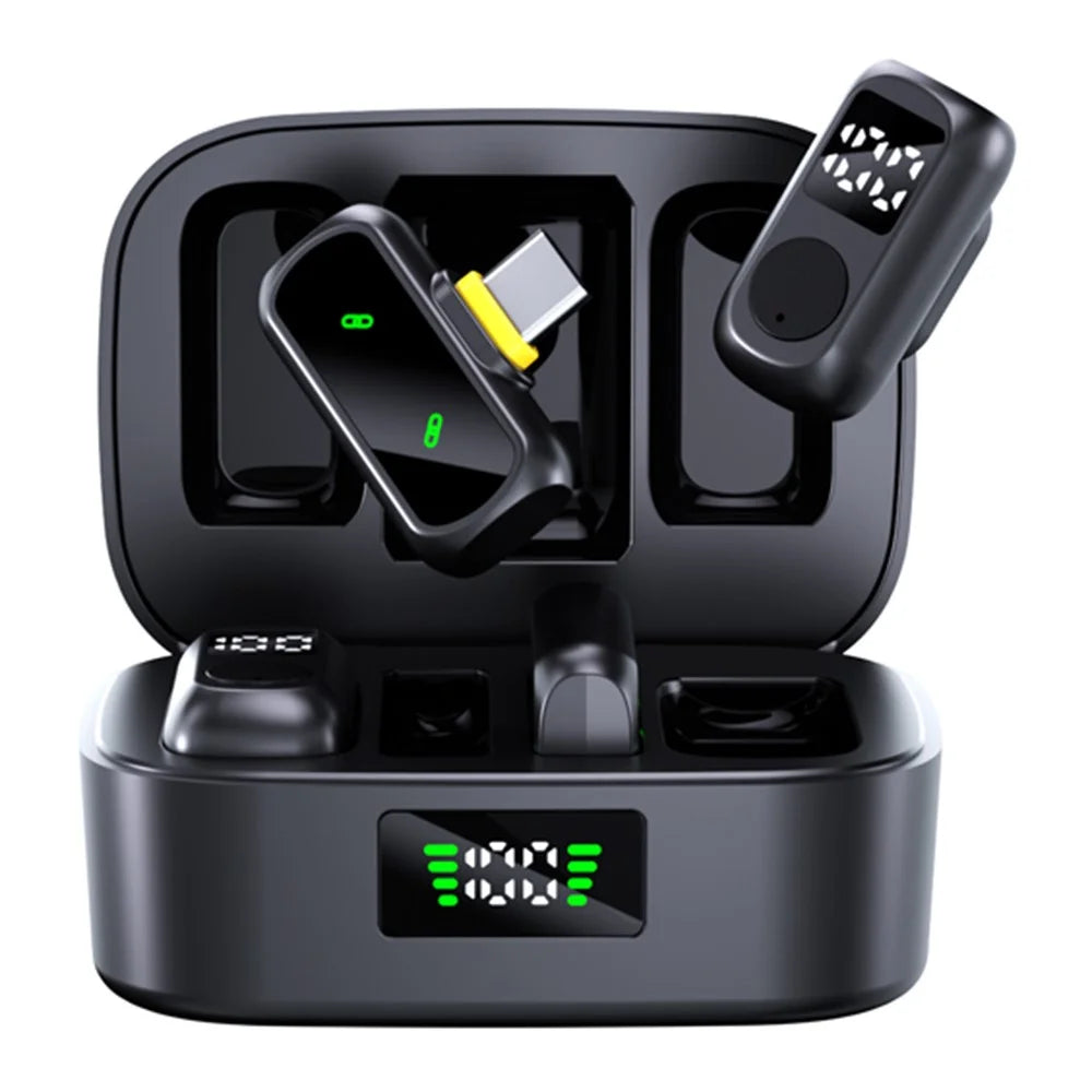 QY88 Wireless Lavalier Microphone Set with Charging Case Digital Display Magnetic Clip-on Lavalier Mic (2 Microphones+2 Receivers) - Black - 7
