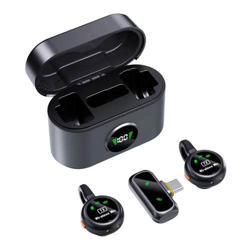 QY90 Wireless Lavalier Microphone Kit with Charging Case Type-C 2.4G Ultra Low Latency Digital Display Lavalier Mic (2 Microphones+1 Receiver) - Black - 1