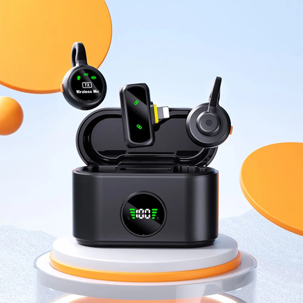 QY90 Wireless Lavalier Microphone Kit with Charging Case Type-C 2.4G Ultra Low Latency Digital Display Lavalier Mic (2 Microphones+1 Receiver) - Black - 3