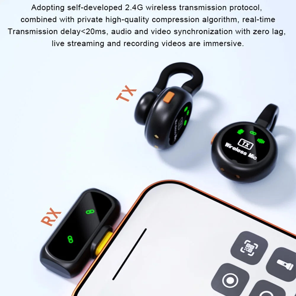 QY90 Wireless Lavalier Microphone Kit with Charging Case Type-C 2.4G Ultra Low Latency Digital Display Lavalier Mic (2 Microphones+1 Receiver) - Black - 5