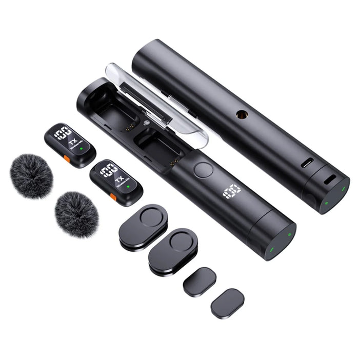 QY99 Wireless Lavalier Microphone with Charging Case AI Noise Reduction Type-C Lavalier Mic for Interview Live Stream (2 Microphones+1 Receiver) - 1