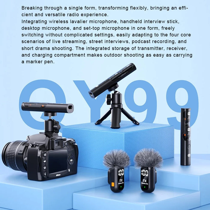 QY99 Wireless Lavalier Microphone with Charging Case AI Noise Reduction Type-C Lavalier Mic for Interview Live Stream (2 Microphones+1 Receiver) - 7