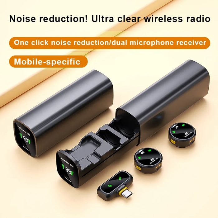 QY80 Wireless Lavalier Microphone One-Click Noise Reduction USB-C Lavalier Mic  for Live Streaming (2 Microphones+1 Receiver) - Black - 4