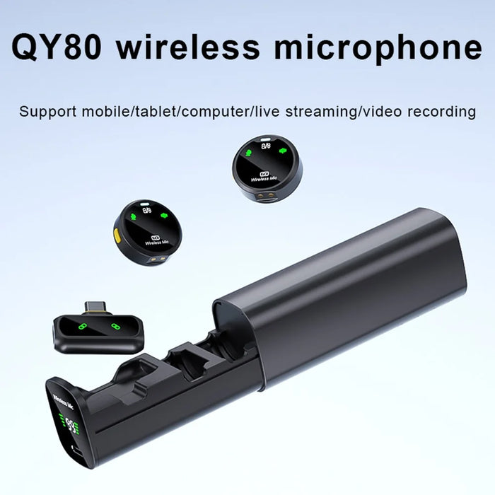 QY80 Wireless Lavalier Microphone One-Click Noise Reduction USB-C Lavalier Mic  for Live Streaming (2 Microphones+1 Receiver) - Black - 5