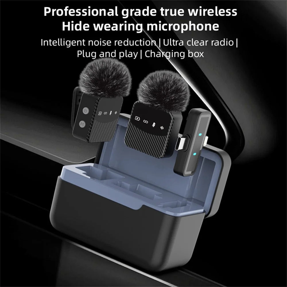 MS9 Wireless Lavalier Microphone 2.4GHz 20m Transmission CD-Level Audio Magnetic Lavalier Mic for Live Streaming (2 Microphones+1 Receiver) - Black - 2