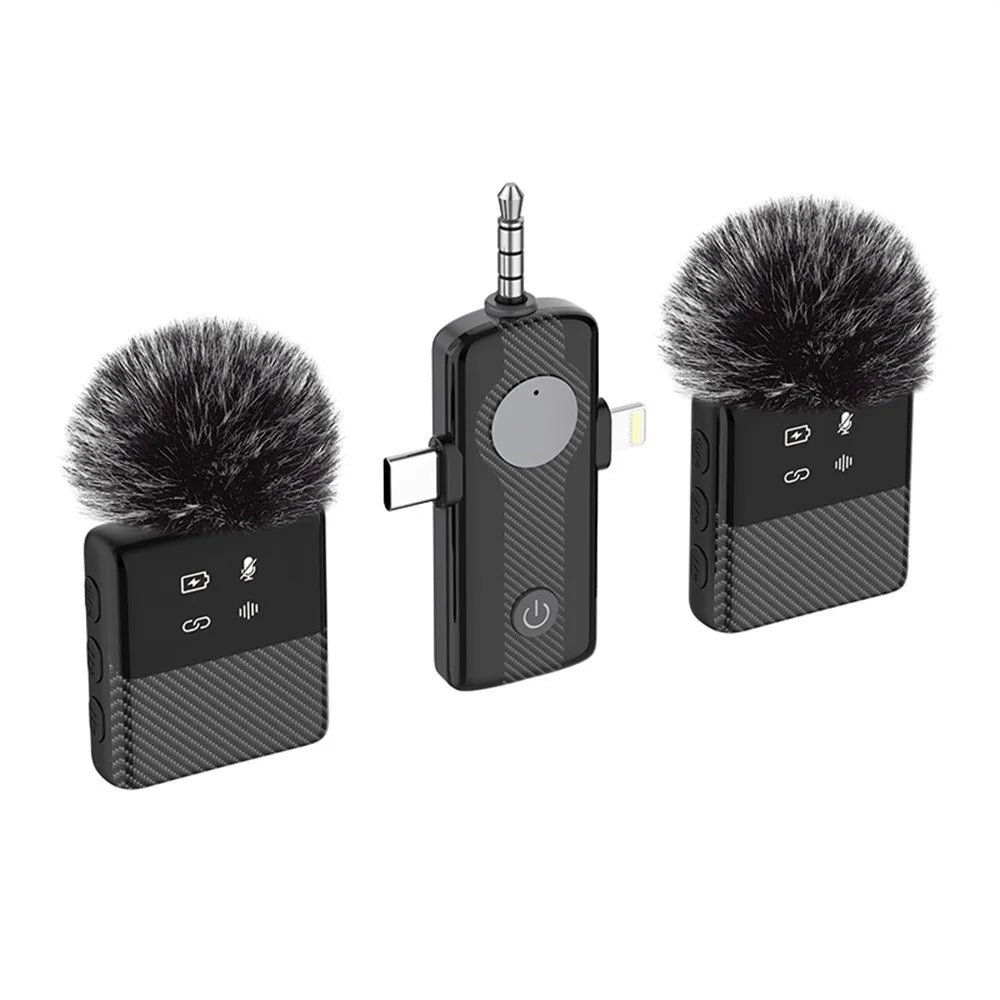 MS11 3-in-1 Clip-on Lavalier Microphone Recording Noise Cancelling Wireless Lavalier Mic for Live Streaming (2 Microphones+1 Receiver) - Black - 1