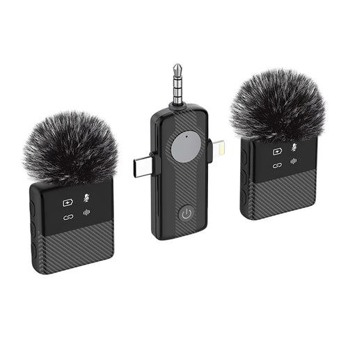 MS11 3-in-1 Clip-on Lavalier Microphone Recording Noise Cancelling Wireless Lavalier Mic for Live Streaming (2 Microphones+1 Receiver) - Black - 1