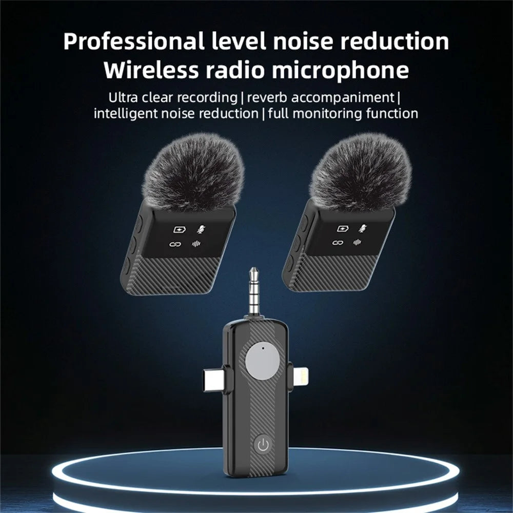 MS11 3-in-1 Clip-on Lavalier Microphone Recording Noise Cancelling Wireless Lavalier Mic for Live Streaming (2 Microphones+1 Receiver) - Black - 2