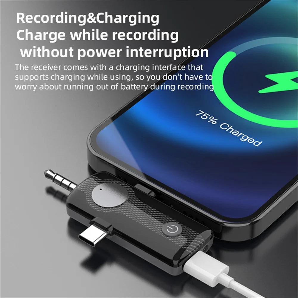 MS11 3-in-1 Clip-on Lavalier Microphone Recording Noise Cancelling Wireless Lavalier Mic for Live Streaming (2 Microphones+1 Receiver) - Black - 4
