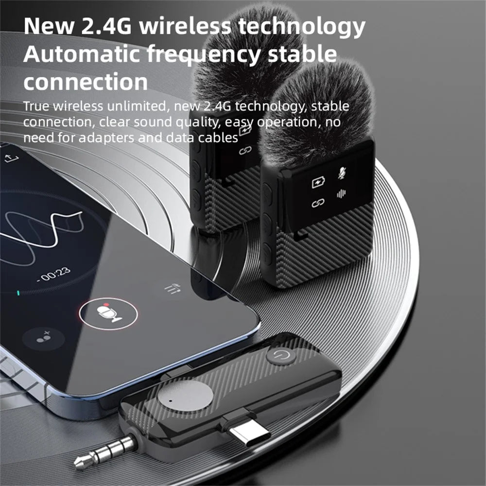 MS11 3-in-1 Clip-on Lavalier Microphone Recording Noise Cancelling Wireless Lavalier Mic for Live Streaming (2 Microphones+1 Receiver) - Black - 5
