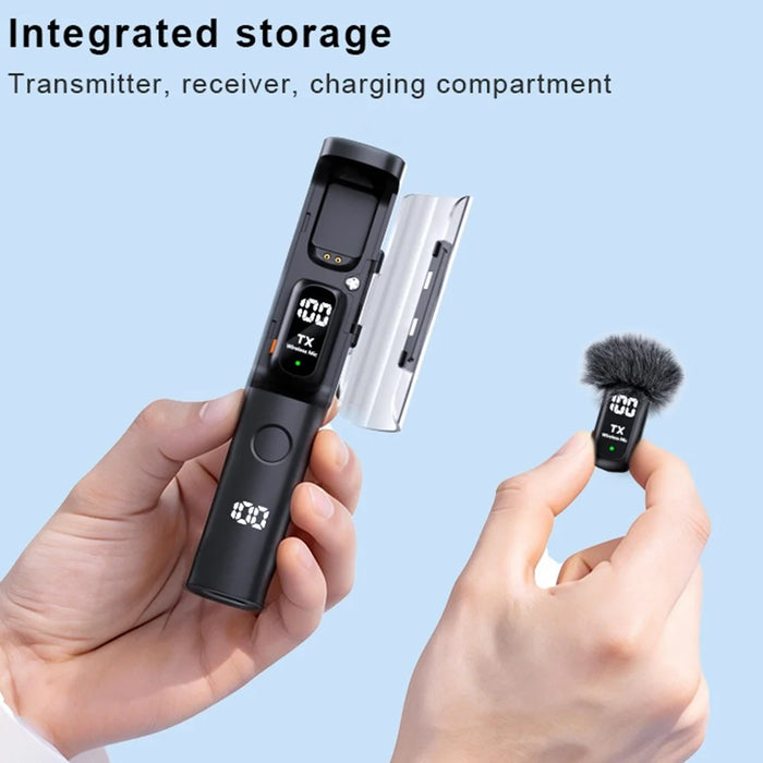 QY99 Wireless Lavalier Microphone AI Noise Reduction Type-C Interface Lavalier Mic with Tripod & Storage Case (2 Microphones+1 Receiver) - 2