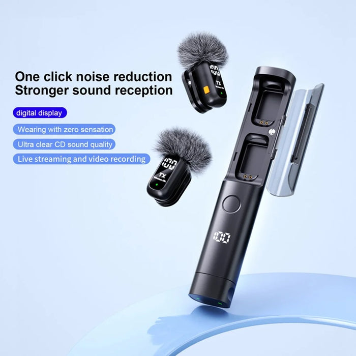 QY99 Wireless Lavalier Microphone AI Noise Reduction Type-C Interface Lavalier Mic with Tripod & Storage Case (2 Microphones+1 Receiver) - 4