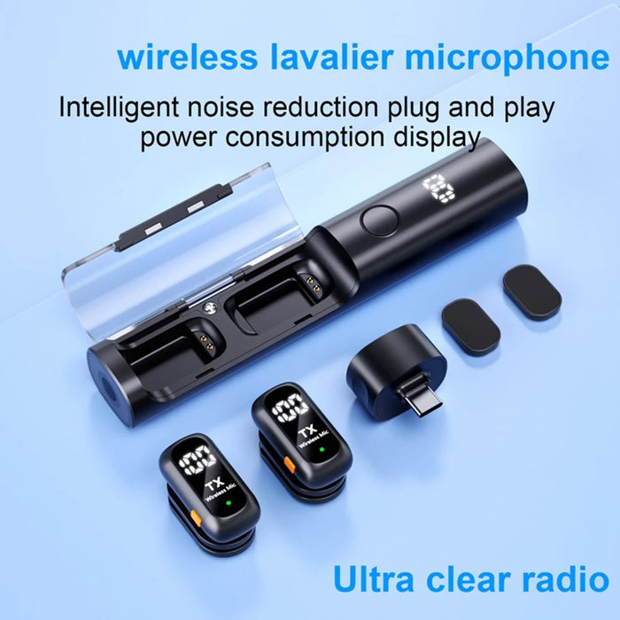 QY99 Wireless Lavalier Microphone AI Noise Reduction Type-C Interface Lavalier Mic with Tripod & Storage Case (2 Microphones+1 Receiver) - 5
