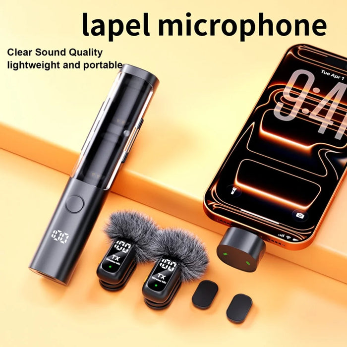 QY99 Wireless Lavalier Microphone AI Noise Reduction Type-C Interface Lavalier Mic with Tripod & Storage Case (2 Microphones+1 Receiver) - 6