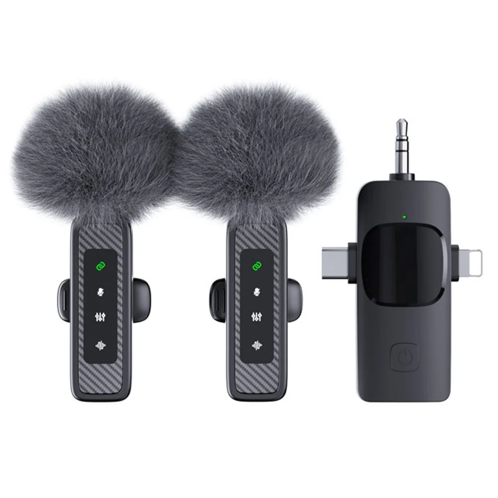 QY22 2.4G Wireless Lavalier Microphone Type-C iP (5-14) 3.5mm TRS Lavalier Mic for Live Streaming Interview (2 Microphones+1 Receiver) - 1