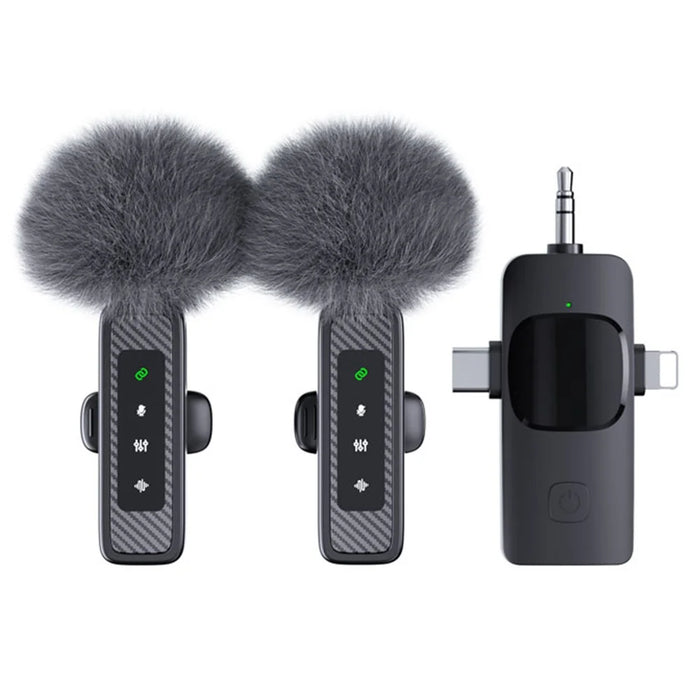 QY22 2.4G Wireless Lavalier Microphone Type-C iP (5-14) 3.5mm TRS Lavalier Mic for Live Streaming Interview (2 Microphones+1 Receiver) - 1