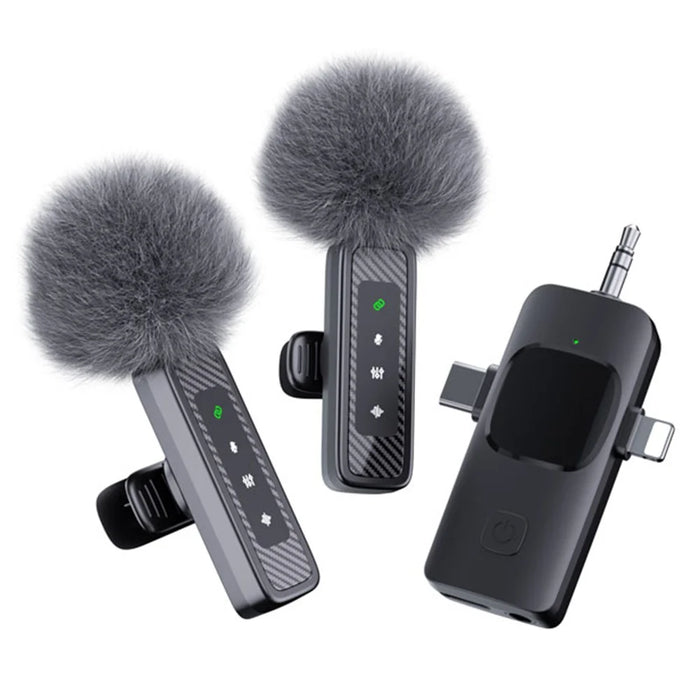 QY22 2.4G Wireless Lavalier Microphone Type-C iP (5-14) 3.5mm TRS Lavalier Mic for Live Streaming Interview (2 Microphones+1 Receiver) - 2