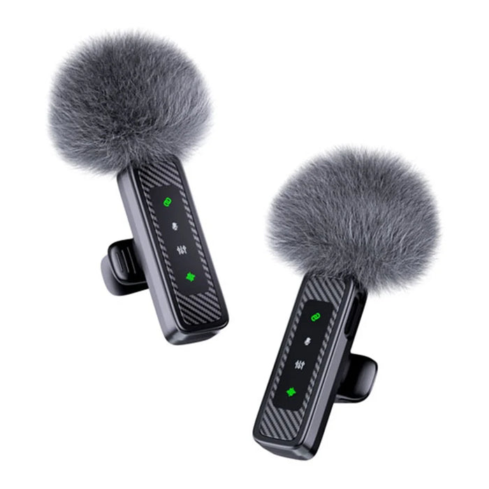 QY22 2.4G Wireless Lavalier Microphone Type-C iP (5-14) 3.5mm TRS Lavalier Mic for Live Streaming Interview (2 Microphones+1 Receiver) - 3