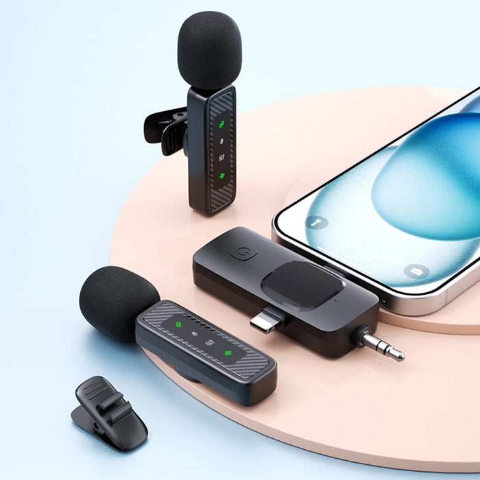 QY22 2.4G Wireless Lavalier Microphone Type-C iP (5-14) 3.5mm TRS Lavalier Mic for Live Streaming Interview (2 Microphones+1 Receiver) - 5