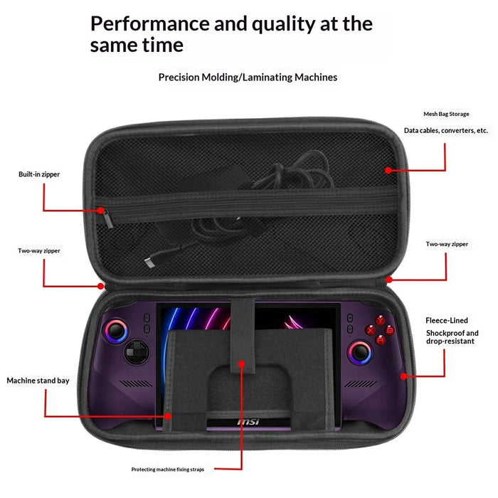 Carrying Case for MSI Claw 8 EX AI+ Gaming Console Portable EVA Hard Travel Bag with Mesh Pocket - Black - 3