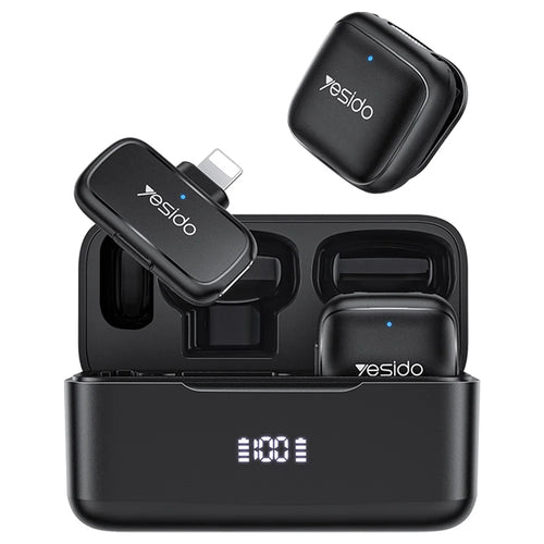 YESIDO KR30 iP Plug 2.4GHz AI Noise Reduction Wireless Lavalier Microphone with Charging Case, 2 Transmitters + 1 Receiver - Black - 1