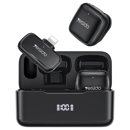 YESIDO KR30 iP Plug 2.4GHz AI Noise Reduction Wireless Lavalier Microphone with Charging Case, 2 Transmitters + 1 Receiver - Black - 1