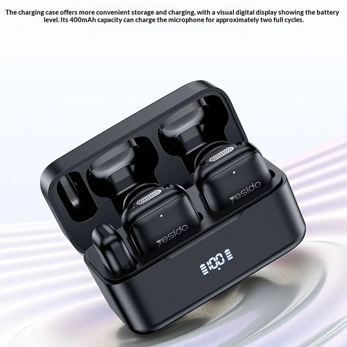 YESIDO KR30 iP Plug 2.4GHz AI Noise Reduction Wireless Lavalier Microphone with Charging Case, 2 Transmitters + 1 Receiver - Black - 2