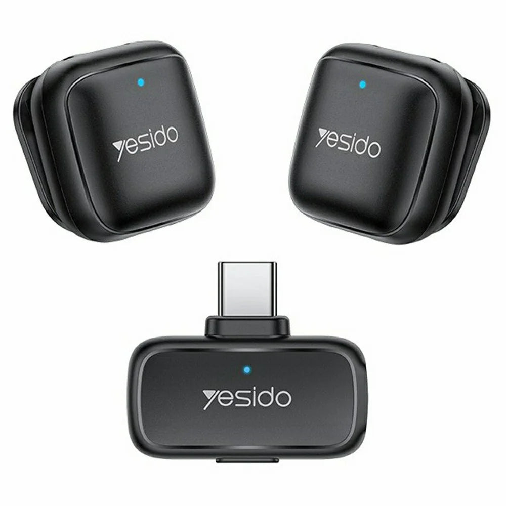YESIDO KR29 Type-C Plug 2.4GHz Wireless Lavalier Microphone Dual Transmitter 48kHz 50m Range - Black - 1
