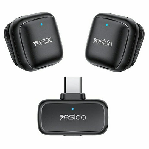 YESIDO KR29 Type-C Plug 2.4GHz Wireless Lavalier Microphone Dual Transmitter 48kHz 50m Range - Black - 1