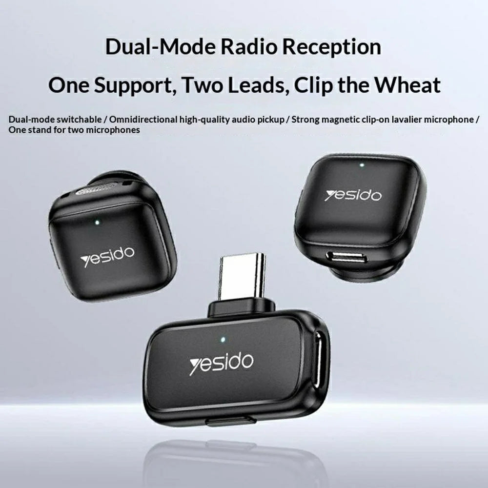 YESIDO KR29 Type-C Plug 2.4GHz Wireless Lavalier Microphone Dual Transmitter 48kHz 50m Range - Black - 2