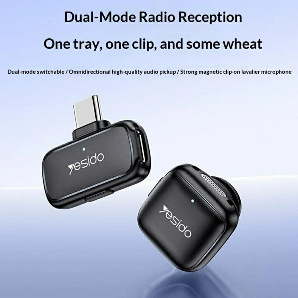 YESIDO KR27 Type-C Plug Dual Mode 2.4GHz Wireless Lavalier Microphone, 1 Transmitter + 1 Receiver - Black - 2