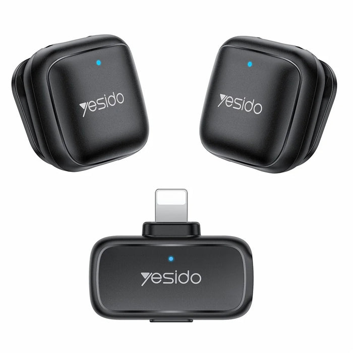 YESIDO KR28 iP Plug 2.4GHz Wireless Lavalier Microphone Dual Transmitter Plug and Play Clip-on Mic - Black - 1