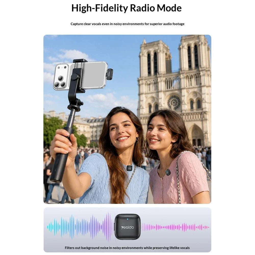 YESIDO KR28 iP Plug 2.4GHz Wireless Lavalier Microphone Dual Transmitter Plug and Play Clip-on Mic - Black - 4