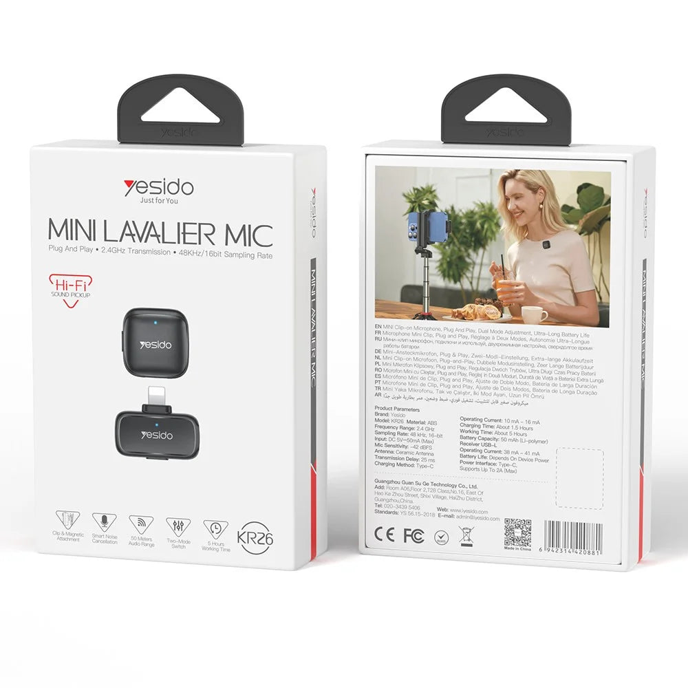 YESIDO KR26 iP Plug Mini Lavalier Microphone 2.4GHz Wireless Clip-on Mic, 1 Transmitter + 1 Receiver - Black - 7