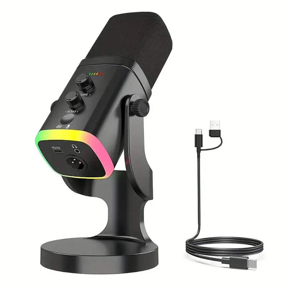 USB Dynamic Microphone Noise Canceling RGB for Recording Gaming Live Streaming Karaoke - Black - 1