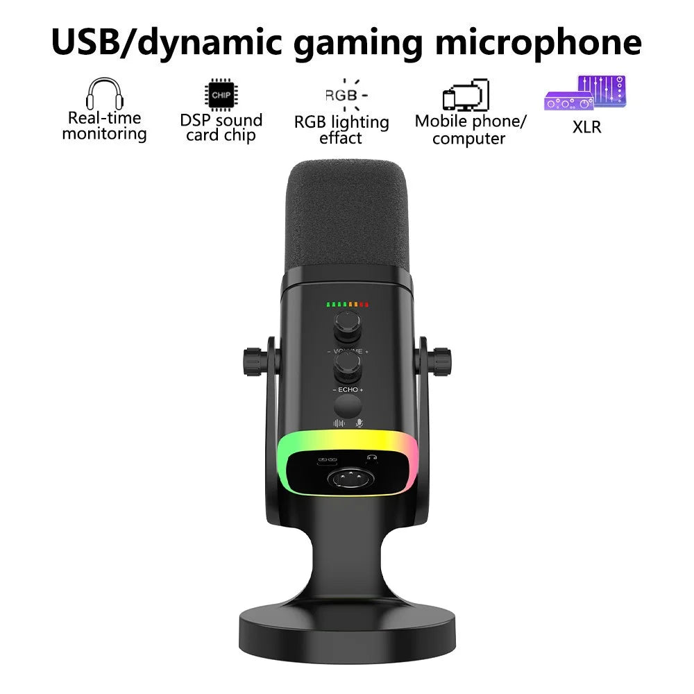 USB Dynamic Microphone Noise Canceling RGB for Recording Gaming Live Streaming Karaoke - Black - 2