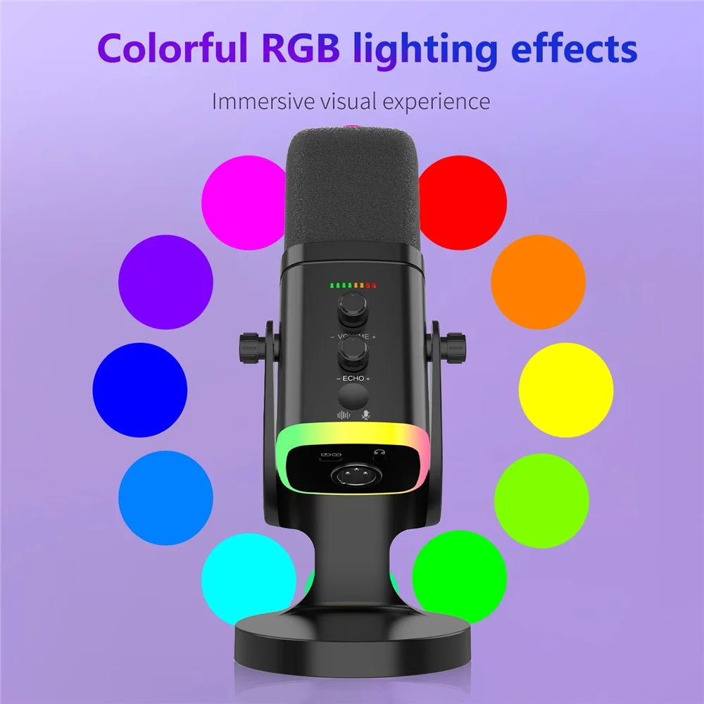 USB Dynamic Microphone Noise Canceling RGB for Recording Gaming Live Streaming Karaoke - Black - 3